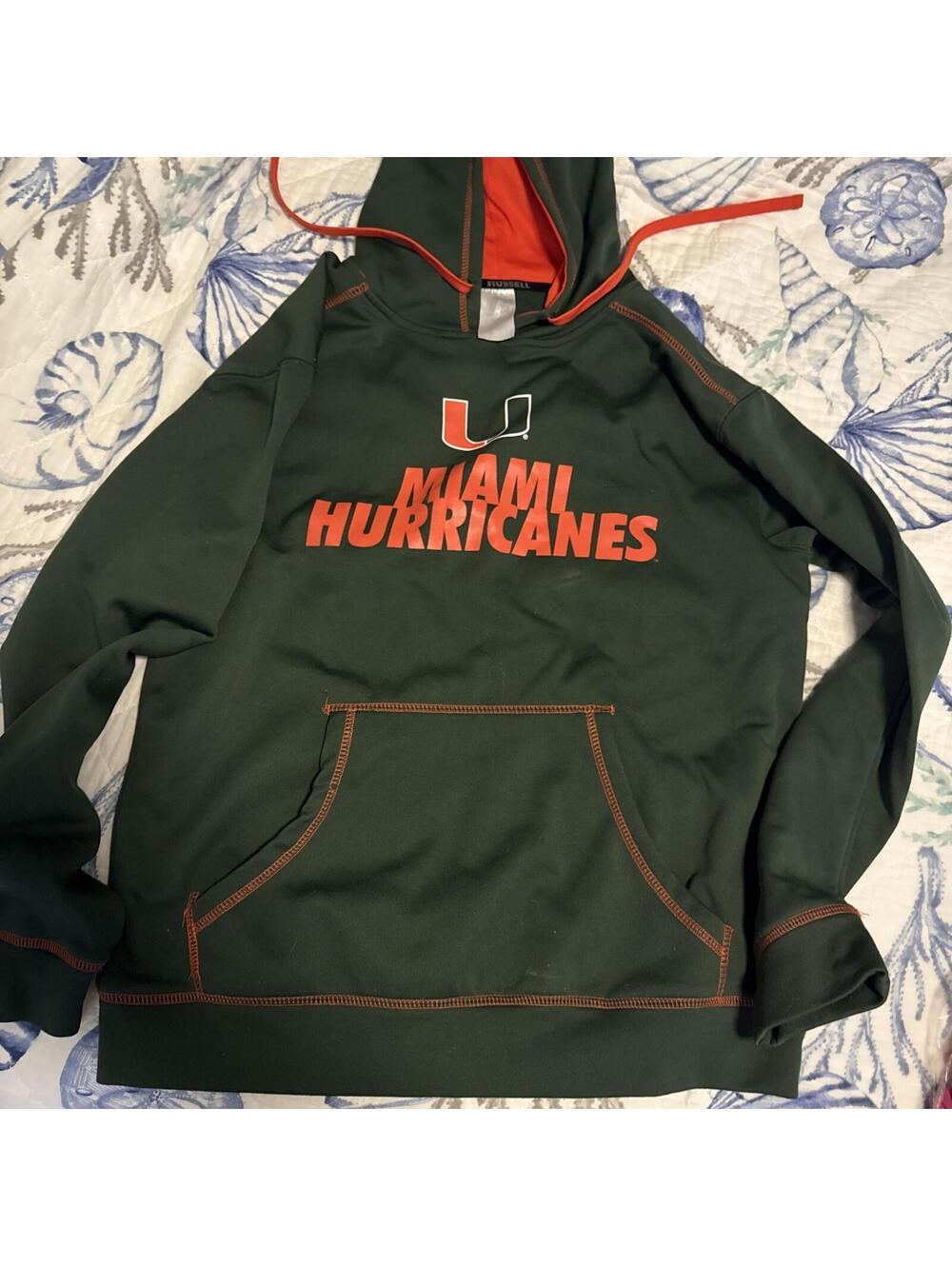 Russell Mens Miami Hurricanes Green Pullover  Hoodie Sz M